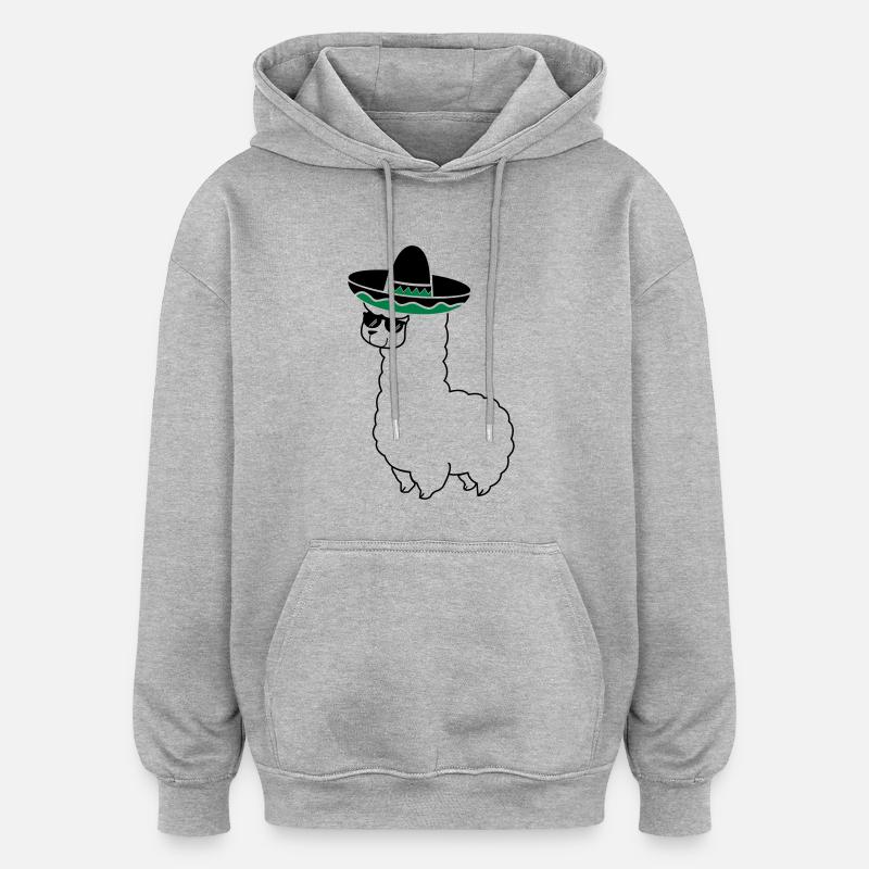 lama_mexico_2 - Sweat à capuche oversize unisexe - gris chiné