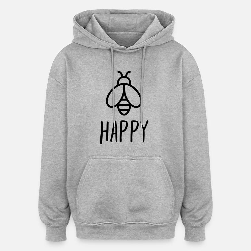 Bee Happy - Sweat à capuche oversize unisexe - gris chiné