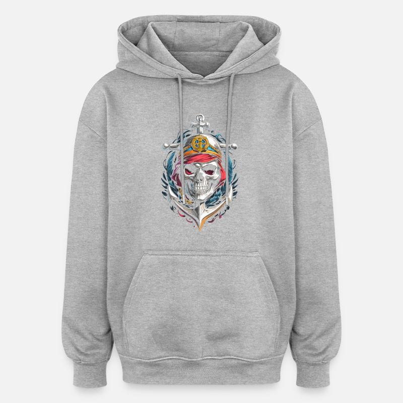 Navy Anchor Skull - Oversized Unisex Hoodie - heather grey