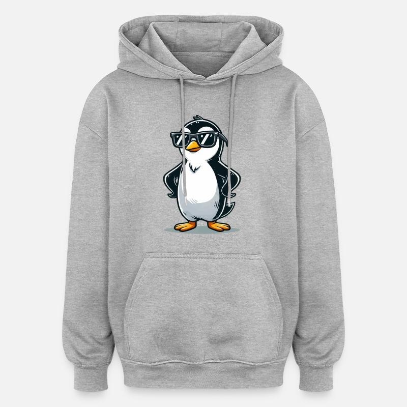 Bande dessinée Pingouin - Sweat à capuche oversize unisexe - gris chiné