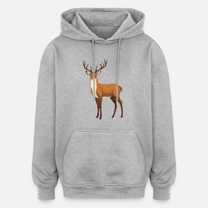 Cerf - Sweat à capuche oversize unisexe - gris chiné