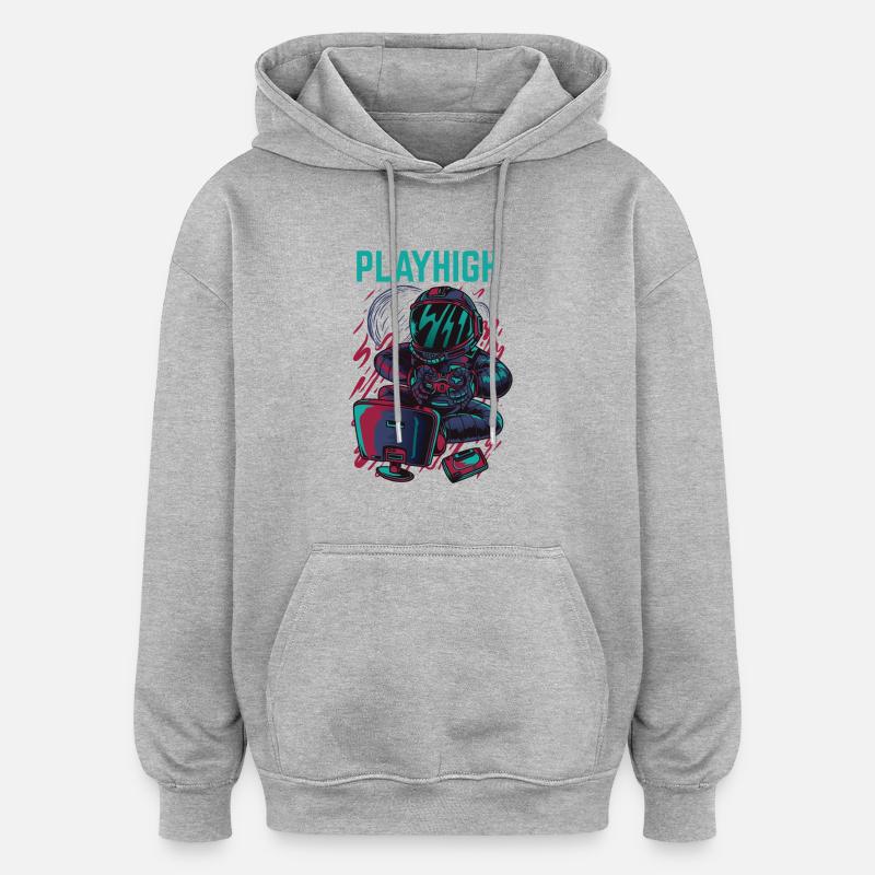 Playhigh Astronaute - Sweat à capuche oversize unisexe - gris chiné