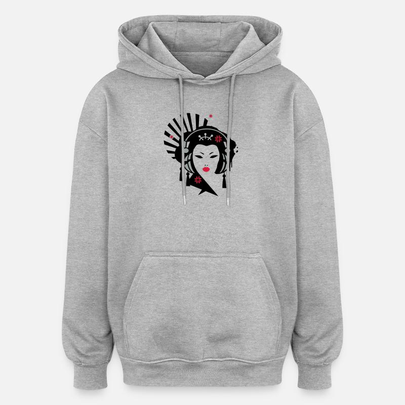 Geisha avec un casque - Sweat à capuche oversize unisexe - gris chiné