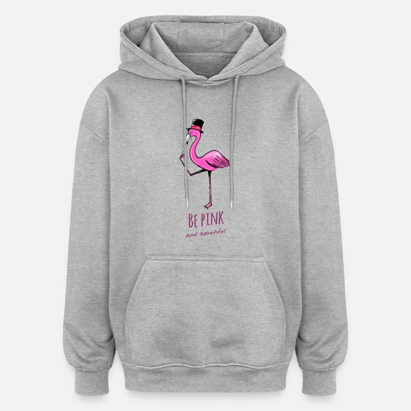 flamant rose - Sweat à capuche oversize unisexe - gris chiné