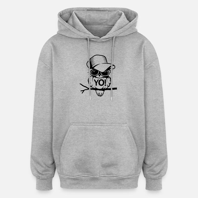 Vogel mit Brille und Baseballcap - Oversized Unisex Hoodie - Grau meliert