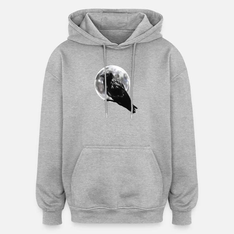 Corbeau pleine lune - Sweat à capuche oversize unisexe - gris chiné