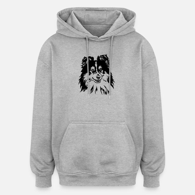 Sheltie Kopf - Oversized Unisex Hoodie - Grau meliert