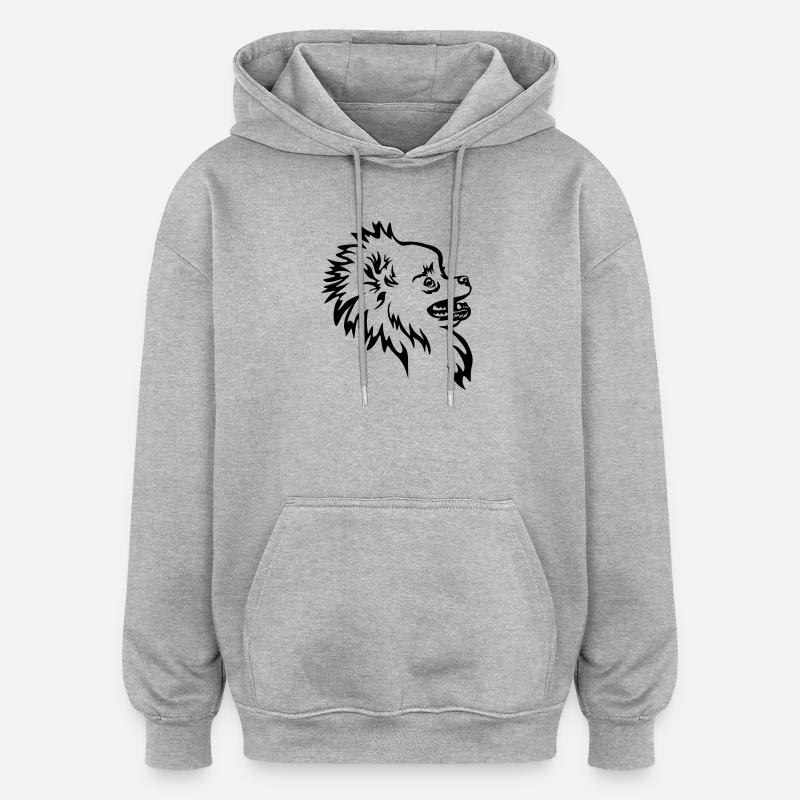 Zwergspitz head - Oversized Unisex Hoodie - heather grey