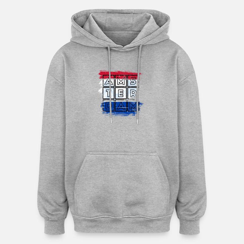 Drapeau Amsterdam Grid - Sweat à capuche oversize unisexe - gris chiné