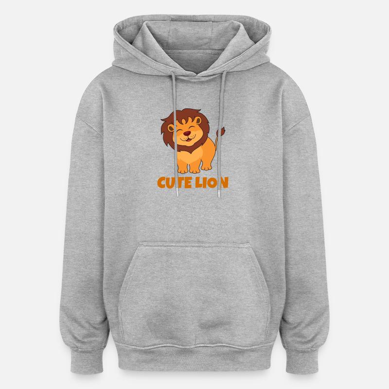 lion, cute lion, savane - Sweat à capuche oversize unisexe - gris chiné
