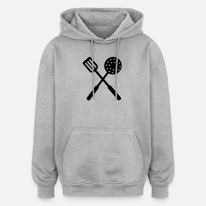 Frying baking tools crossed - Oversized Unisex Hoodie - heather grey