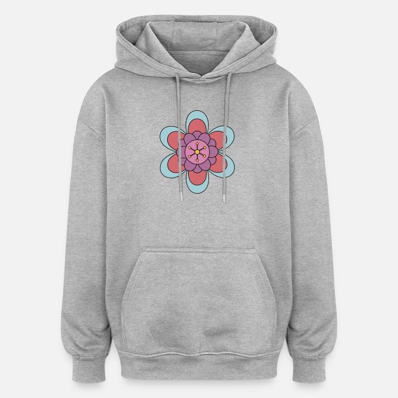 Niedliche Funky Hippie Boho Blume - Oversized Unisex Hoodie - Grau meliert