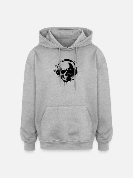 Skull with Helmet (Gamer Skull) - Oversized Unisex Hoodie - heather grey