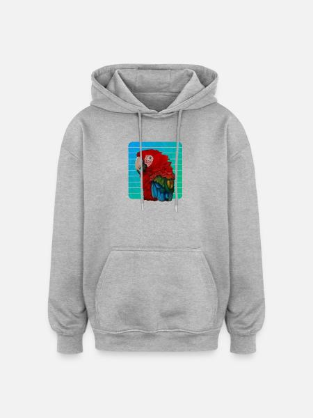 Red Macaw Parrot Gouache Painting - Oversized Unisex Hoodie - heather grey