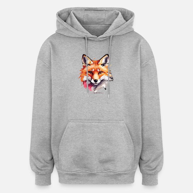 Aquarelle Fox - Sweat à capuche oversize unisexe - gris chiné