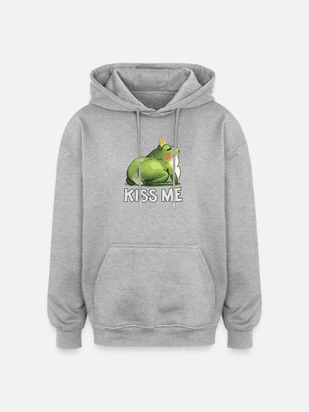 Royal Toad Kiss Me Fat Frog - Oversized Unisex Hoodie - heather grey