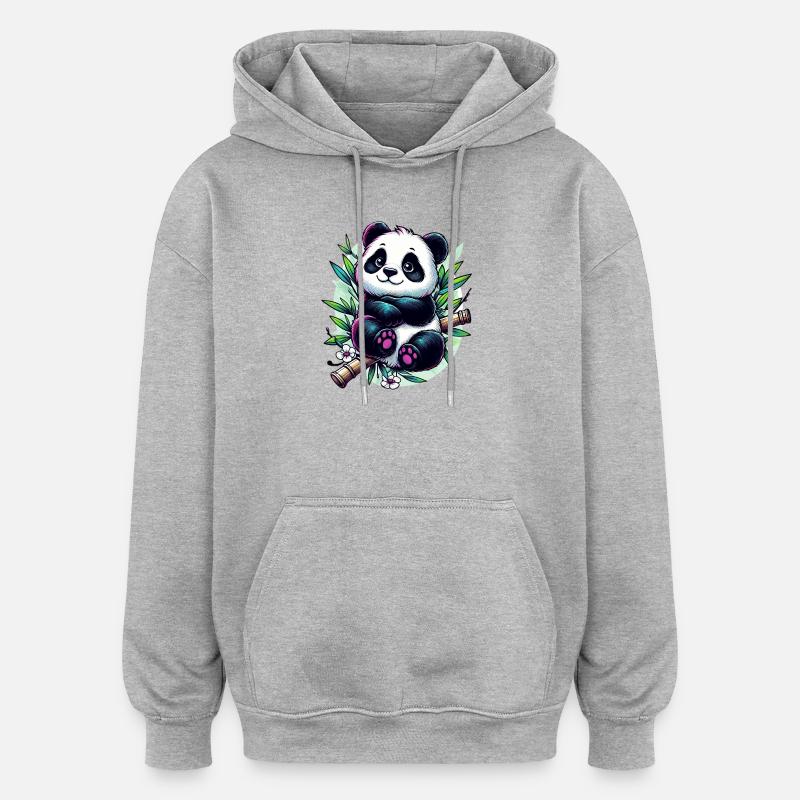 Panda - Sweat à capuche oversize unisexe - gris chiné