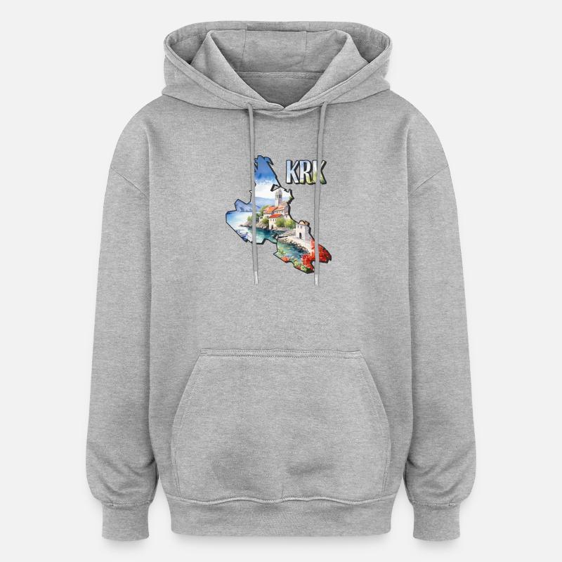 Carte à l’aquarelle Krk - Sweat à capuche oversize unisexe - gris chiné