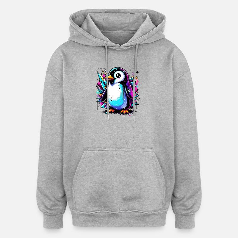 Pingouin - Sweat à capuche oversize unisexe - gris chiné