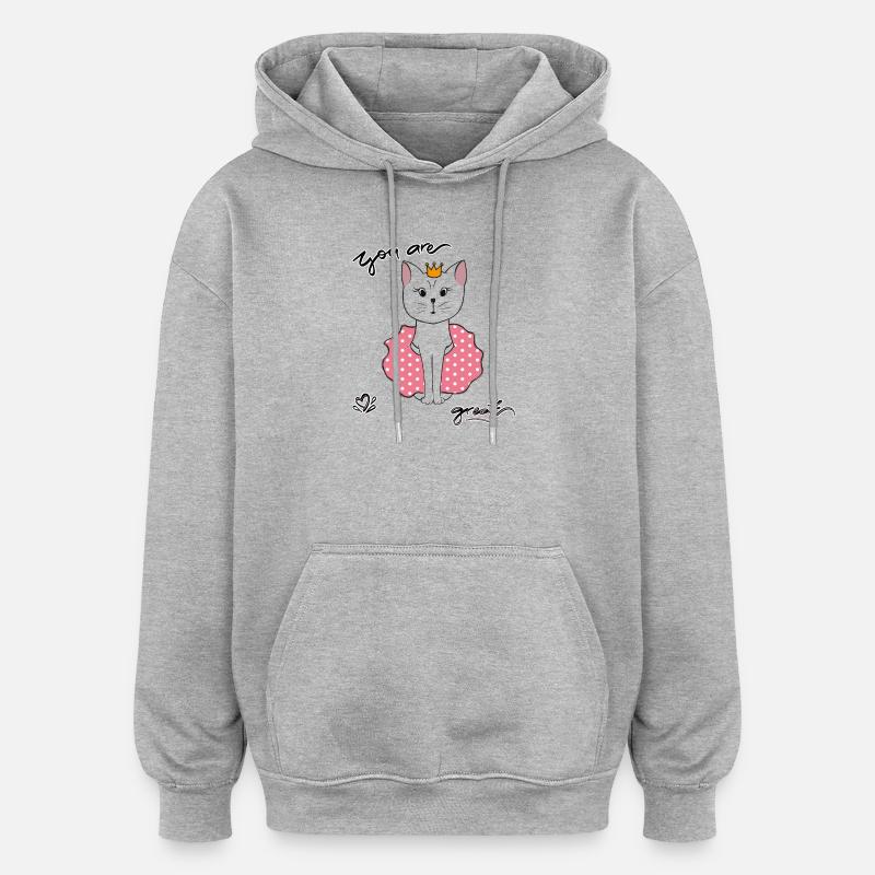 Tu es génial, Chat - Sweat à capuche oversize unisexe - gris chiné
