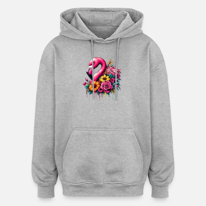 Flamant - Sweat à capuche oversize unisexe - gris chiné