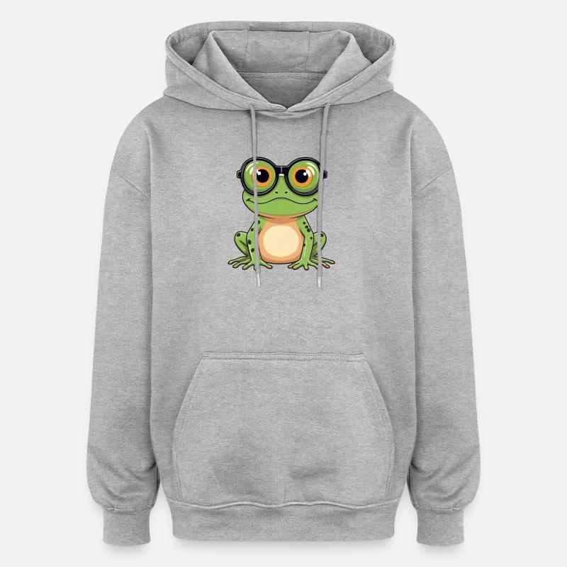 Frosch mit Brille - Oversized Unisex Hoodie - Grau meliert