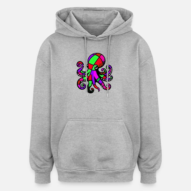 Pieuvre - Sweat à capuche oversize unisexe - gris chiné