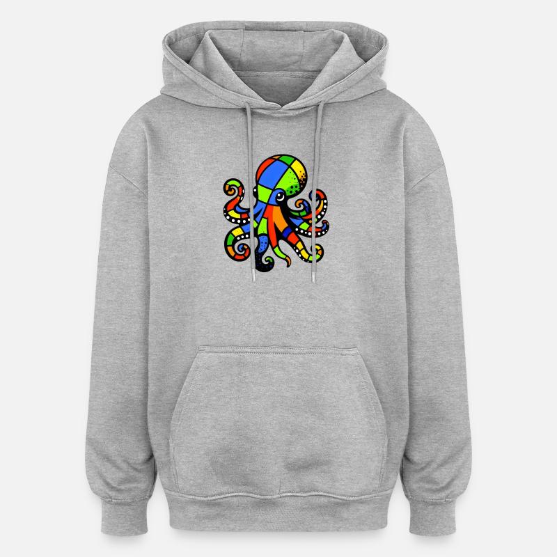 Krake - Oversized Unisex Hoodie - Grau meliert
