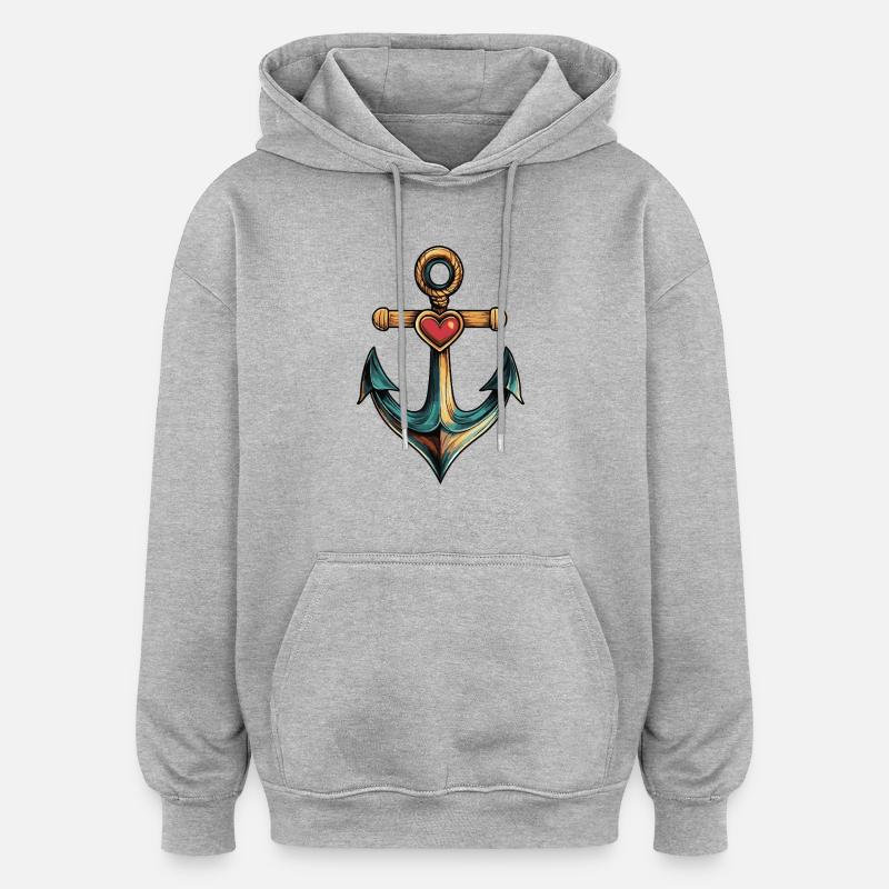 Cœur d’ancre - Sweat à capuche oversize unisexe - gris chiné
