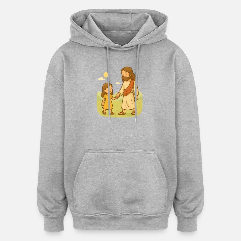Walk with Jesus (Mädchen) - Oversized Unisex Hoodie - Grau meliert