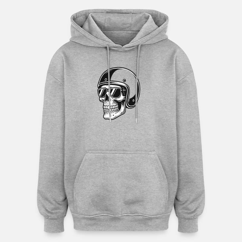 Skelettbiker mit Helmbild - Oversized Unisex Hoodie - Grau meliert