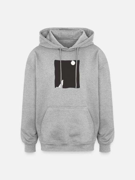 Wolf Howl Line Art - Oversized Unisex Hoodie - heather grey