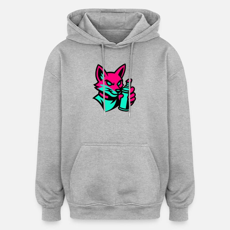 Graffiti Renard - Sweat à capuche oversize unisexe - gris chiné