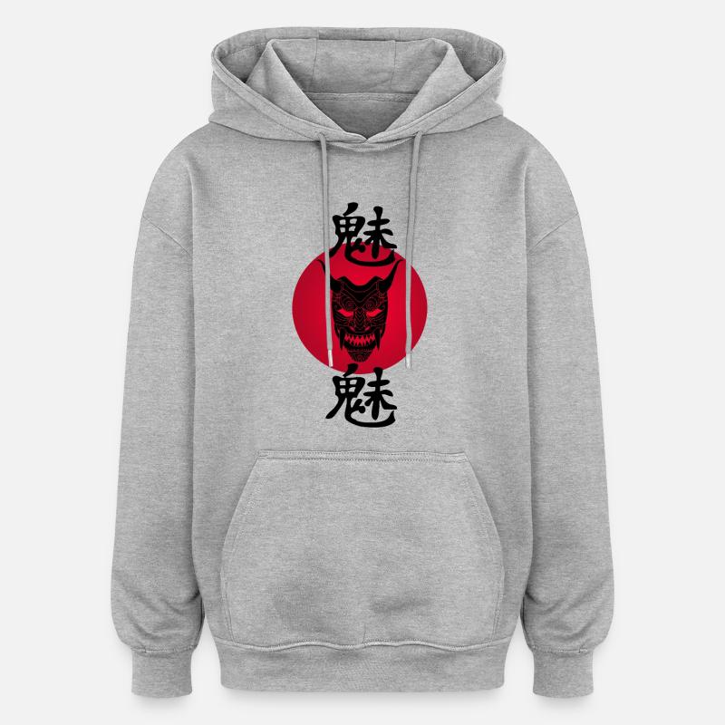 Schwarzer Dämon und Rote Sonne - Oversized Unisex Hoodie - Grau meliert