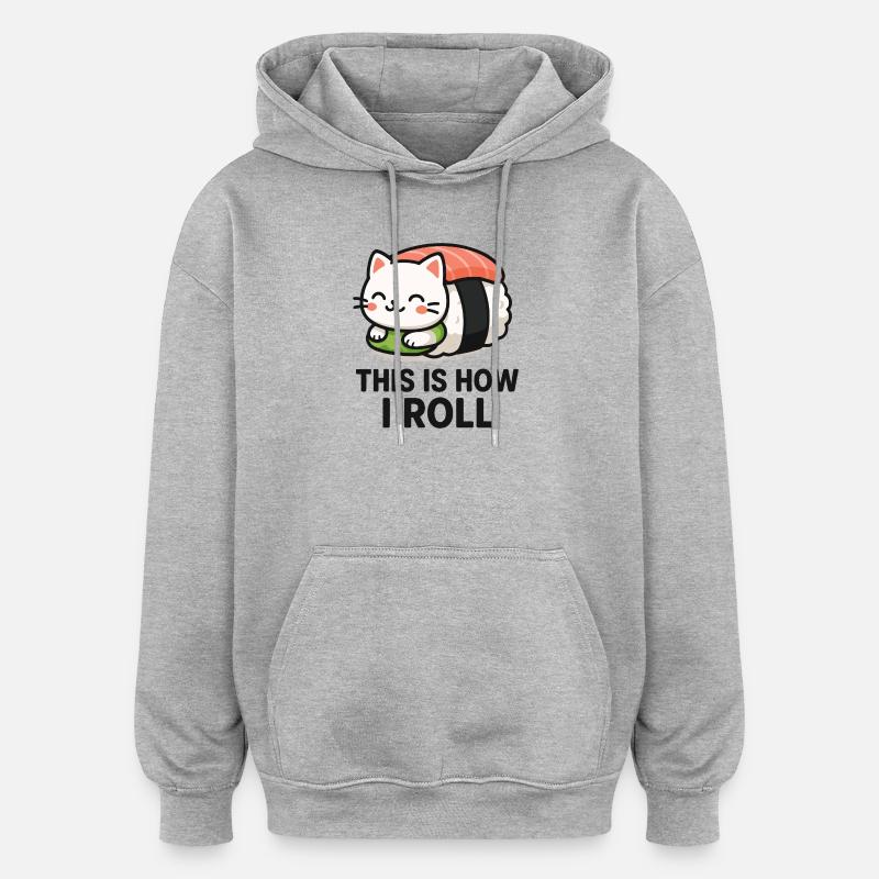 Illustration de sushi de chat - Sweat à capuche oversize unisexe - gris chiné