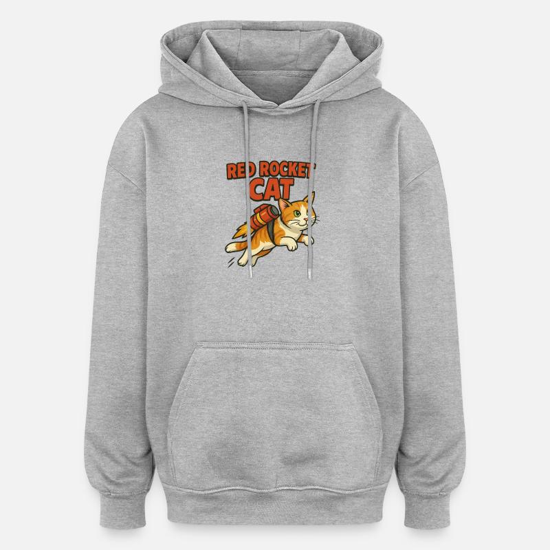 Logo du chat fusée rouge - Sweat à capuche oversize unisexe - gris chiné