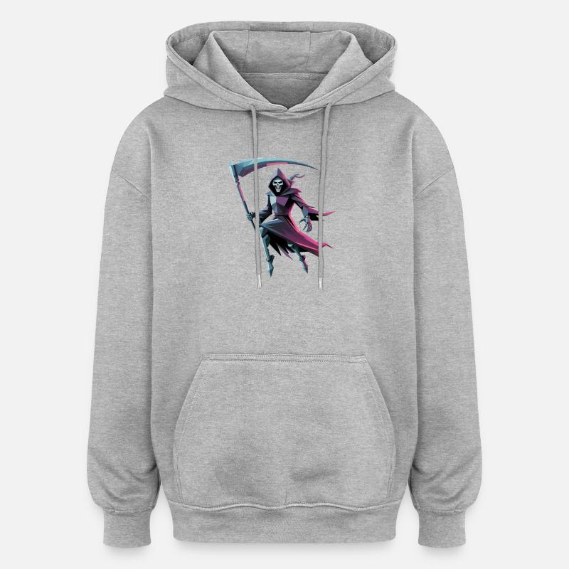 Death Reaper - Cool Low Poly Logo - Sweat à capuche oversize unisexe - gris chiné