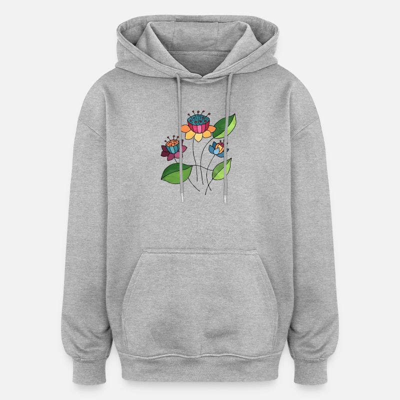 Fleur - Sweat à capuche oversize unisexe - gris chiné