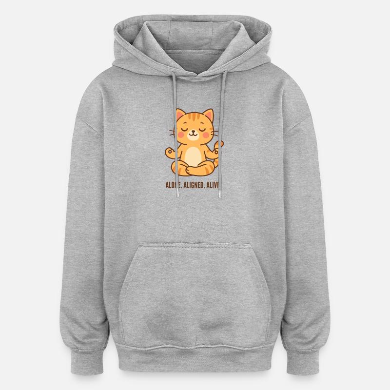 Chat méditant seul, aligné vivant - Sweat à capuche oversize unisexe - gris chiné