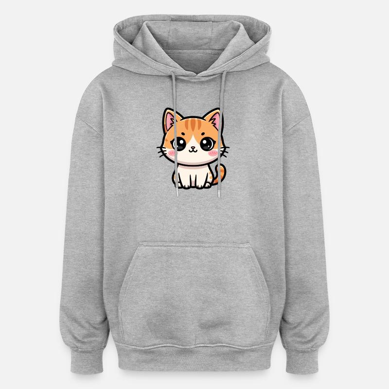 Chibi Tabby Kitten Tee Art - Oversized Unisex Hoodie - heather grey