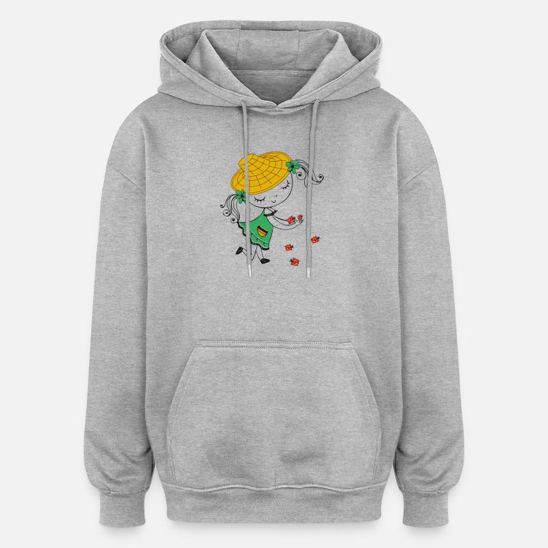 Mädchen mit Strohhut und Marienkäfer - Oversized Unisex Hoodie - Grau meliert