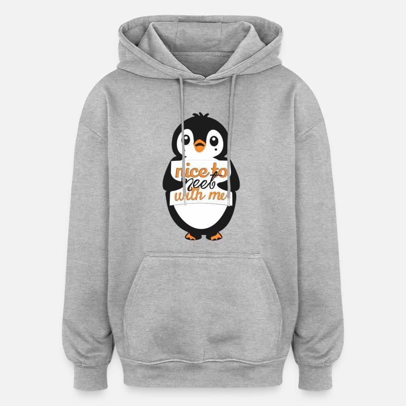 Penguin Banner : Ravi de me rencontrer - Sweat à capuche oversize unisexe - gris chiné