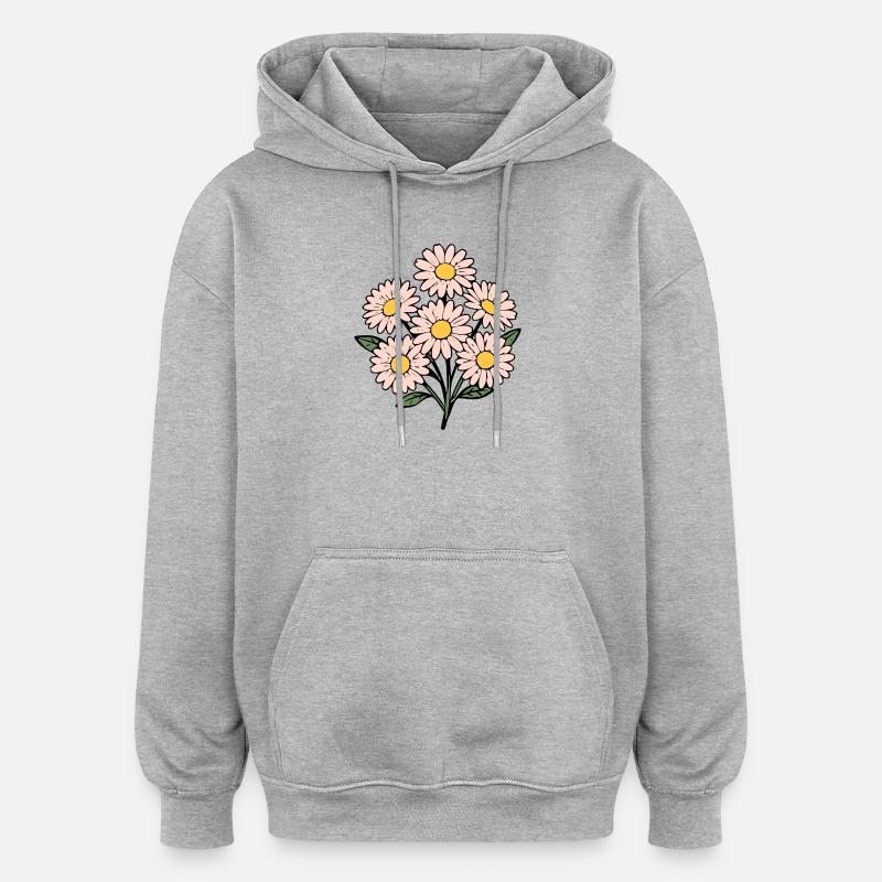 Bouquet fleur fleur rose pastel - Sweat à capuche oversize unisexe - gris chiné