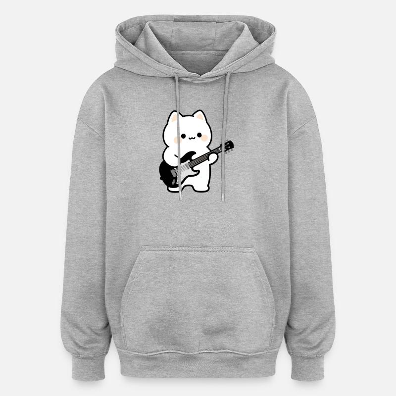 Kawaii Cat avec guitare électrique - Sweat à capuche oversize unisexe - gris chiné
