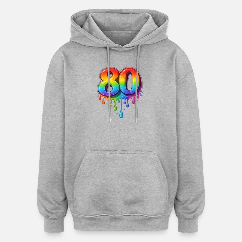 80 Rainbow Retro Number - Sweat à capuche oversize unisexe - gris chiné