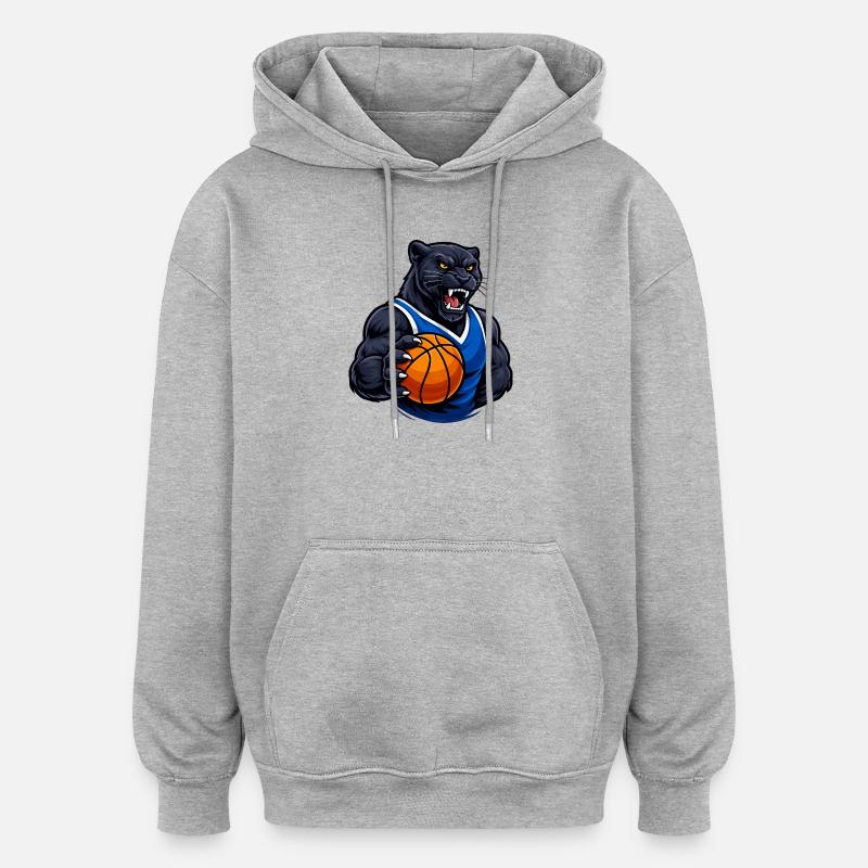 Panthère avec un motif de basket - Sweat à capuche oversize unisexe - gris chiné