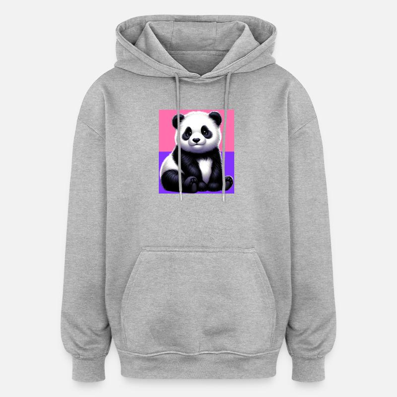 panda - Sweat à capuche oversize unisexe - gris chiné