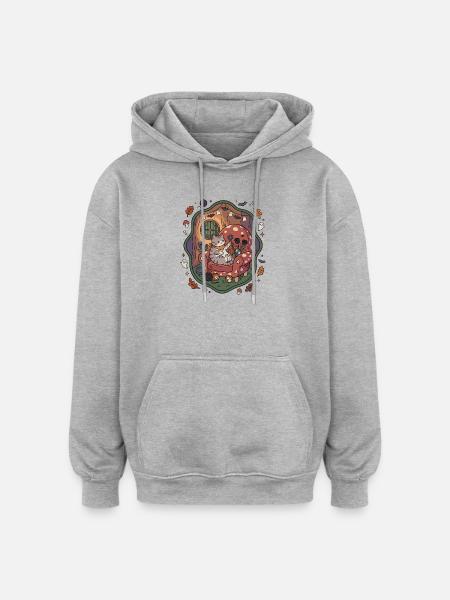Katze Halloween Wohnzimmer Herbst - Oversized Unisex Hoodie - Grau meliert