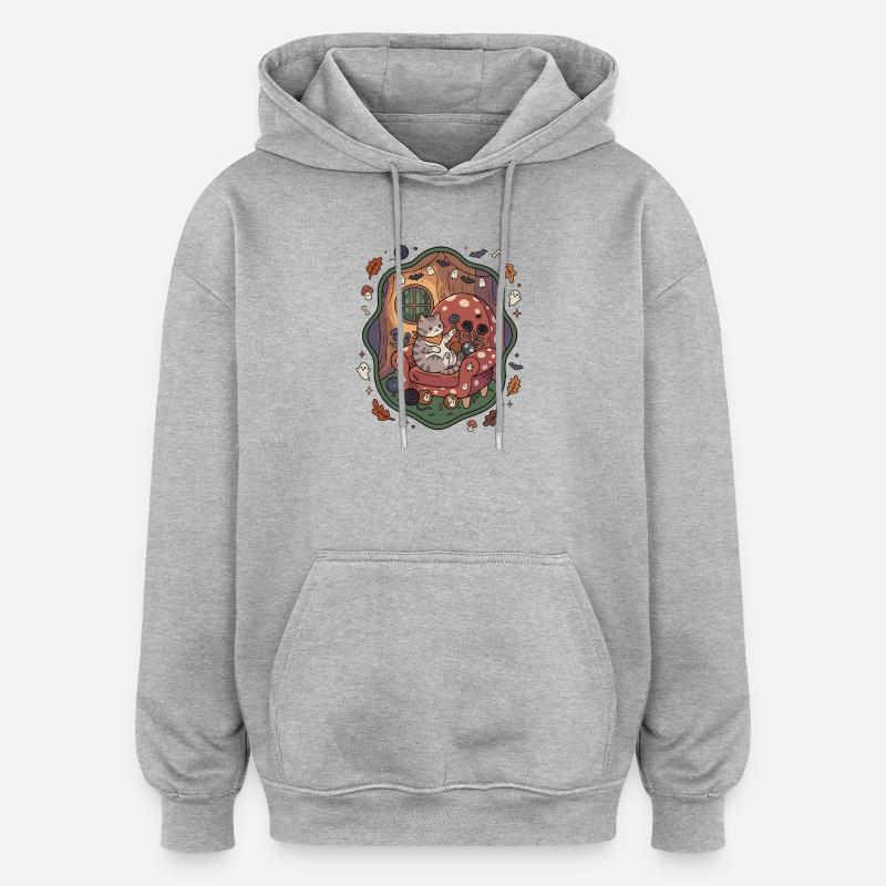 Salon Halloween Chat Automne - Sweat à capuche oversize unisexe - gris chiné