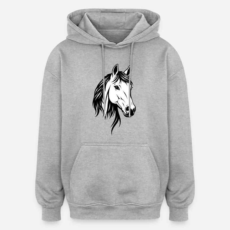 Tête de cheval noir et blanc - Sweat à capuche oversize unisexe - gris chiné